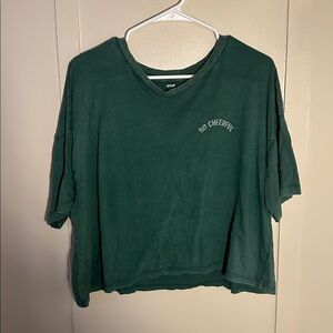 Aerie Green Holiday Crop Tee Vintage Soft